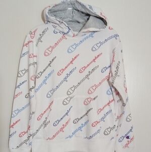 Champion logo multi color pullover hoodie boys large EUC